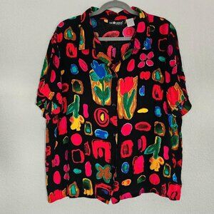 Vintage Sag Harbor Floral Mixed shape painting button-up blouse.